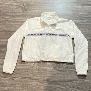 "I Love My Vans" Anorak Nylon White Cropped Windbreaker Bomber JACKET M